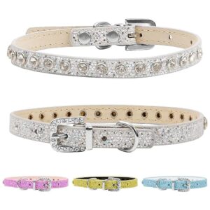 Fashionable Small Cat and Dog Collar with Rhinestones and PU Leather in Silver Color