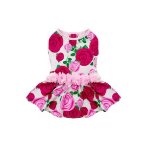 Fashionable Soft Chiffon Dog Dress with Rose Print for Small Dogs Spring Summer Wear