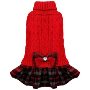 Fashionable and Functional Dog Sweater Dress for Small Dogs with Bowtie