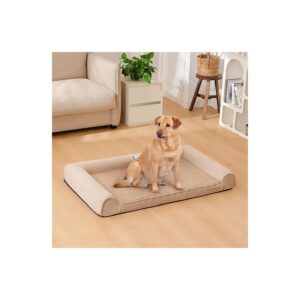 Faux Fleece Dog Bed for Large Dogs with Suede Side Bolsters and Foam