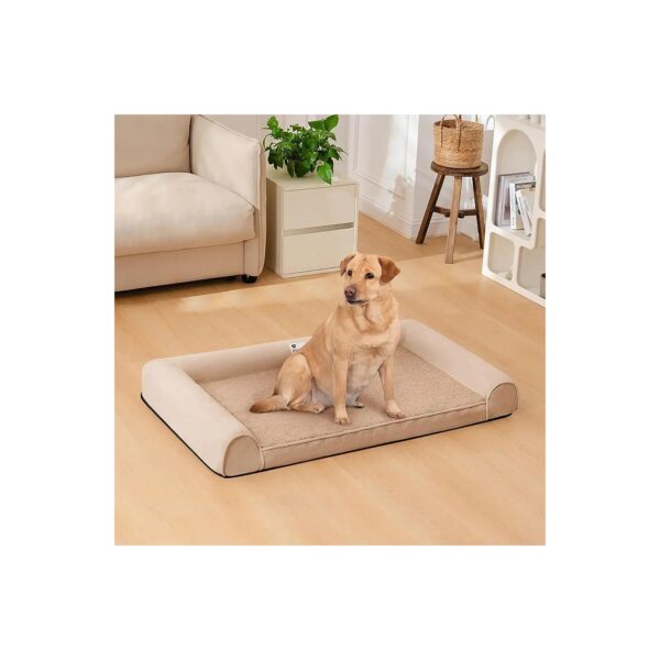 Faux Fleece Dog Bed for Large Dogs with Suede Side Bolsters and Foam