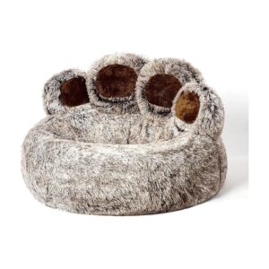 Faux Fur Dog Bed with Paw Shape Design and Machine Washable for Small to Medium Dogs