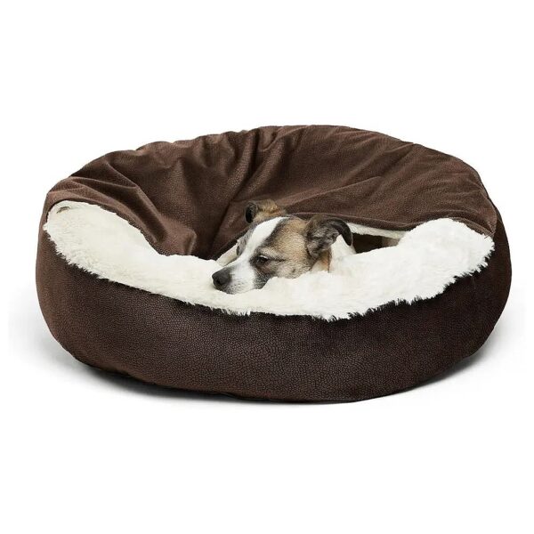 Faux Fur Hooded Blanket Pet Bed for Cats and Dogs in Dark Chocolate 23 x 23 Inches