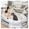 Faux Fur Human Dog Bed for Giant Breeds with Supportive Pillows and Blankets