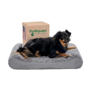 Faux Fur and Suede Dog Bed with Contoured Foam Support for Medium Breed Dogs