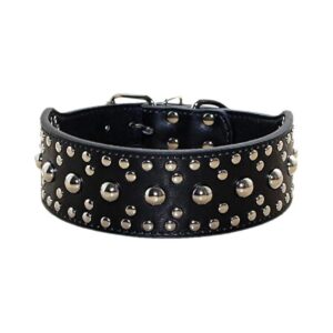 Faux Leather Dog Collar with Nickel-plated Hardware Medium to Large Black Dog Necklace