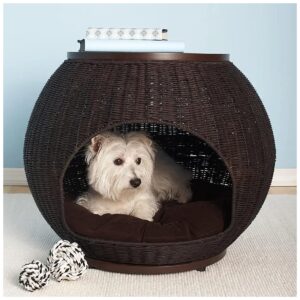 Faux Rattan Indoor Pet Bed and Table for Small to Large Breeds with Easy Cleaning