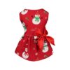 Festive Christmas Dog Costumes Girl Snowman Print Stretchy Dog Dress with Bowtie