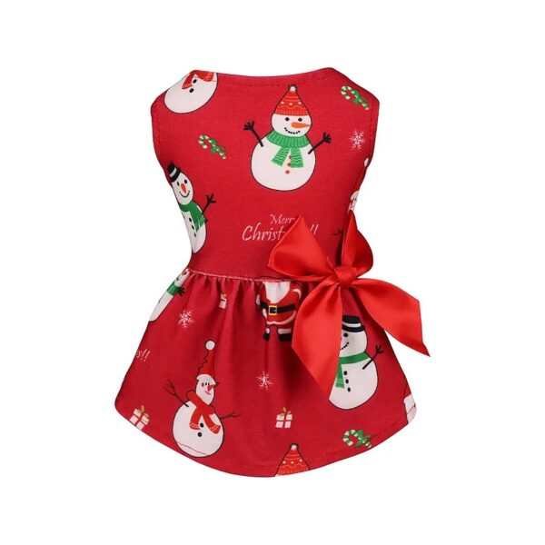 Festive Christmas Dog Costumes Girl Snowman Print Stretchy Dog Dress with Bowtie