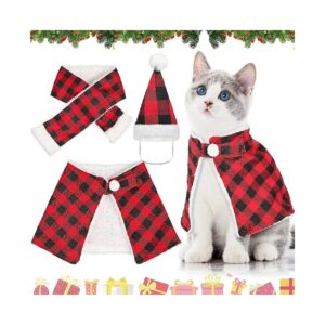 Festive Christmas Pet Costume Set with Plaid Pattern for Dogs and Cats