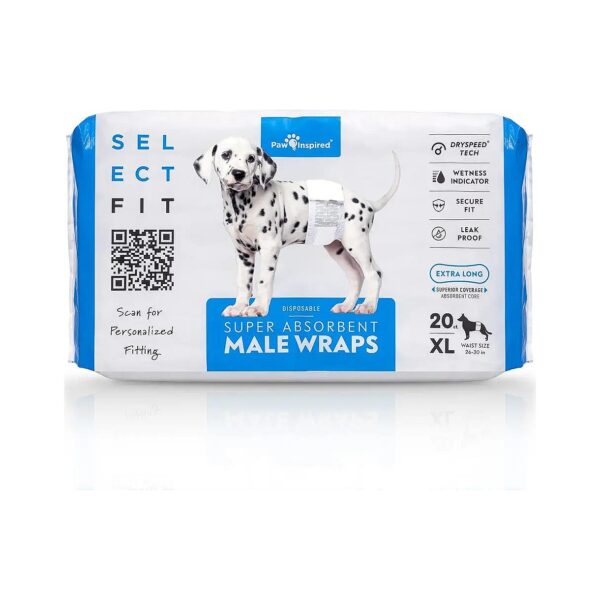 Fit Disposable Male Dog Wraps with Extended Absorbent Core and Hook & Loop Closure