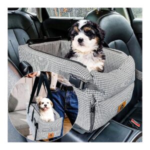 Fitted Black White Plaid Small Dog Booster Seat for Car Center Console Seat