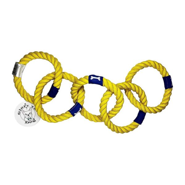 Five Golden Interlocking Rings Cotton Rope Toy for Fun and Playtime with Dogs