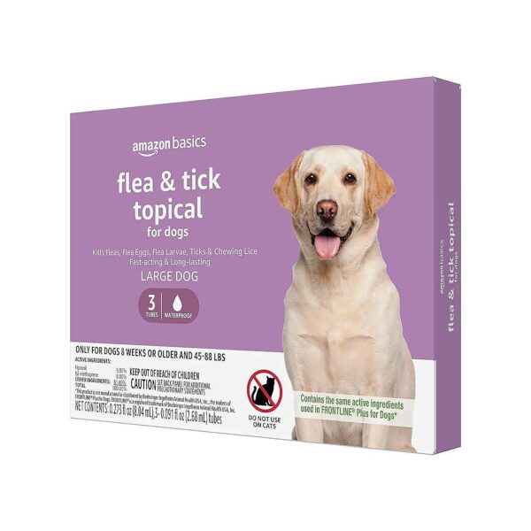 Flea and Tick Topical Treatment for Big Dogs, 45-88 Pounds, 3 Count, Waterproof