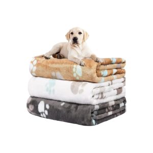 Fleece Flannel Dog Blankets for Dogs Cats 3-Pack Soft Pet Mat Throw Cover Crate Bed