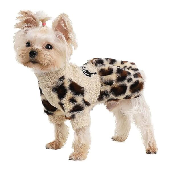 Fleece Leopard Dog Sweater Dress for Small Dogs Girl Puppy