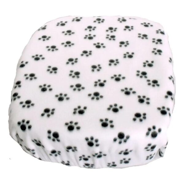 Fleece Material, Universal Fit, White with Black Paw Prints, Machine Washable and Durable