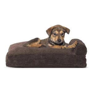 Fleece and Corduroy Bolster Chaise Dog Bed for Small Breeds with Dark Espresso Color