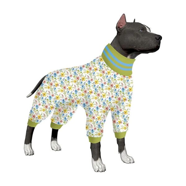 Floral Blue Prints Big Dog Jammies with High Collar Neck and Elastic for Large Dogs