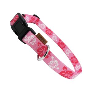 Floral Hawaii Pink Dog Collar with Adjustable Strap and Quick Release Buckle