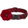 Floral Pattern Black Red Felt Dog Collar with Metal Buckle for Small Breeds and Cats