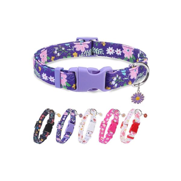 Floral Pattern Purple Adjustable Dog Collar for Small Medium Large Dogs Gift