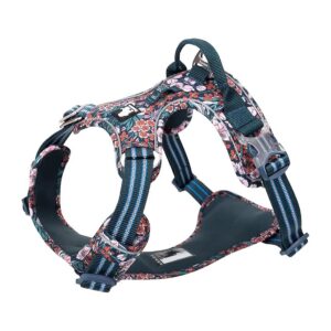 Floral Pattern Soft Cotton Dog Harness with Reflective Material and Adjustable Neck Strap