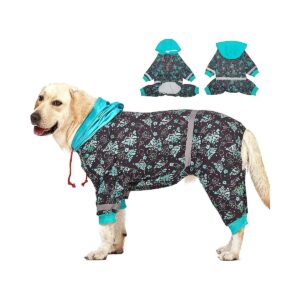 Floral Print Dog Onesie Pajamas for Large Breeds with Butterfly Design UV Care