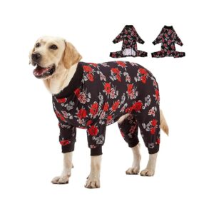 Floral Print Dog Pajamas for Big Dogs with Abdominal Wound Protection