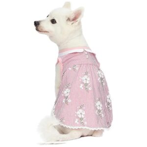 Floral Stripe Sleeveless Dog Dress with Peter Pan Collar for Small to Medium Dogs