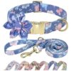 Flower Adorned Dog Collar and Leash Set for Female Dogs