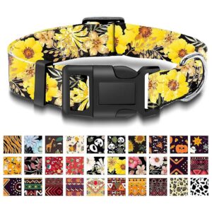 Flower Dog Collar with Flower Pattern for Small Medium Large Dogs in Yellow Floral