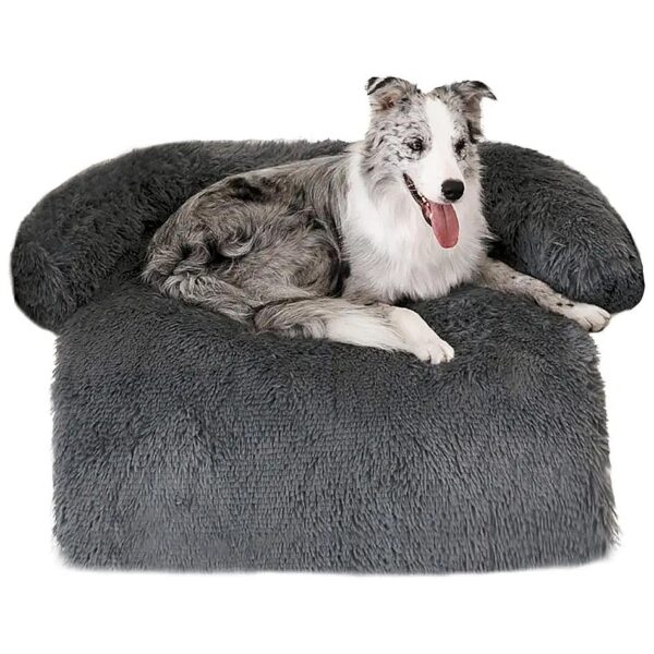 Fluffy Plush Dog Couch Bed with Machine Washable Cover for Medium Dogs