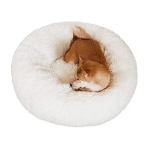 Fluffy Plush Round Dog Bed with Non-Slip Bottom for Large Extra Large Dogs Cats