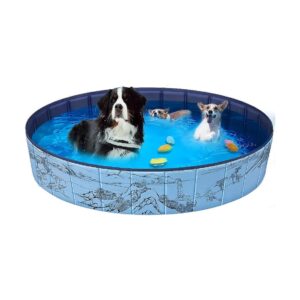 Foldable Blue Dog Paddling Pool for Small to Medium-sized Dogs and Puppies