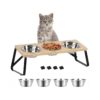 Foldable Cat Bowls with Non-Slip Pads and Four Stainless Steel Bowls for Small Pets