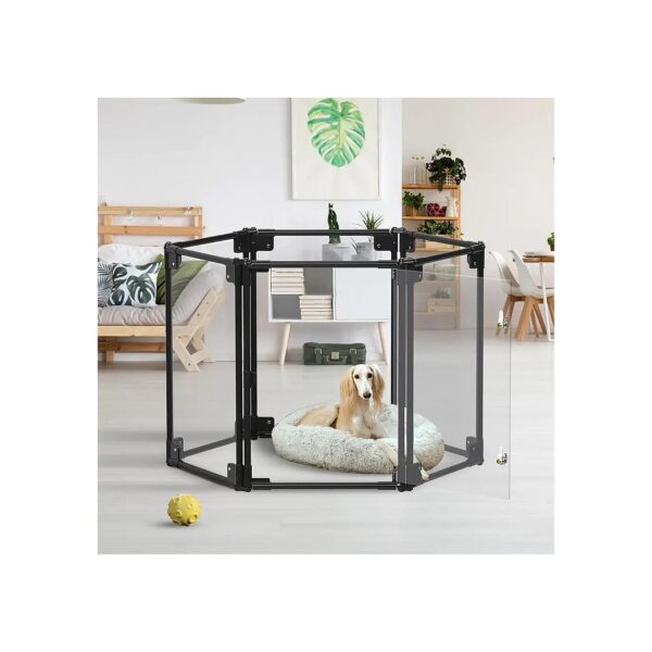 Foldable Clear Dog Playpen Black 6 Panel for Indoor Pet Playpens