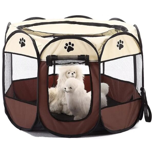 Foldable Coffee Nylon Pet Playpen with Waterproof Base and Good Light