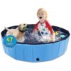 Foldable Dog Pool Blue 47x12 Non-Slip Kiddie Pool for Backyard Summer Fun