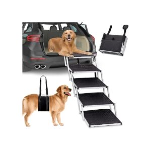 Foldable Dog Ramp for Pickups and SUVs Black 5 Steps