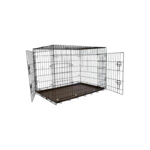 Foldable Double Door Dog Cage with Sturdy Metal Construction and Adjustable Space