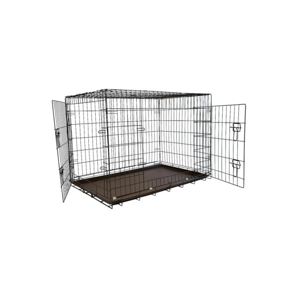 Foldable Double Door Dog Cage with Sturdy Metal Construction and Adjustable Space