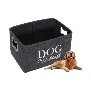 Foldable Gray Dog Toy Storage Basket with Metal Handles for Storage Convenience