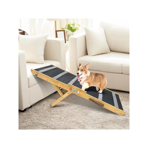 Foldable Pet Ramp for Small Medium Large Dogs Cats 6 Adjustable Heights Bamboo Material