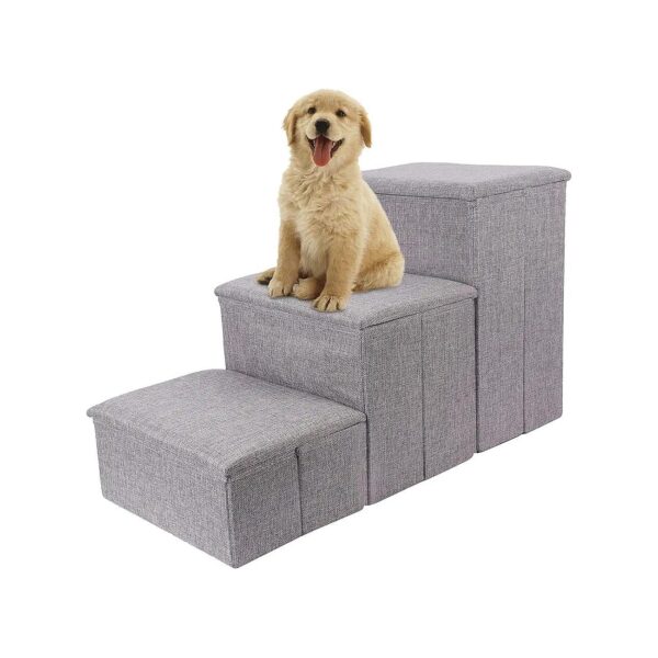 Foldable Pet Stairs with Storage Box for Small Pets and Cats