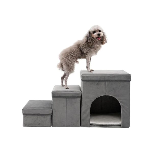 Foldable Pet Stairs with Storage and Pet House for Small Dogs and Cats