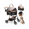 Foldable Pet Stroller with Khaki Color and Steel Frame for Small Pets