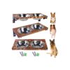 Foldable Pine Wood Dog Bowl Stand with Stainless Steel Bowls for Raised Feeding