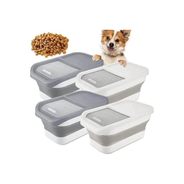 Foldable Plastic Dog Food Bin with Measuring Cup and Spoons for Kitchen Pet Food Storage