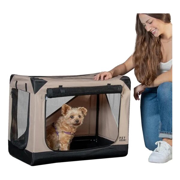 Foldable Steel Crate with Waterproof Liner and Sand Color for Small Dogs